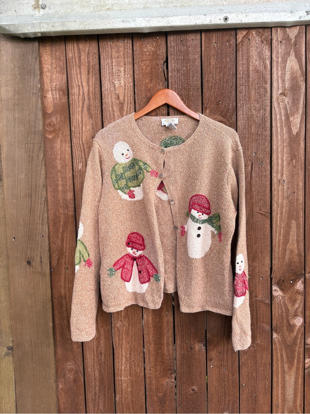 Vintage Talbots Christmas Snowman Kitschy Grandmacore Holiday Cardigan